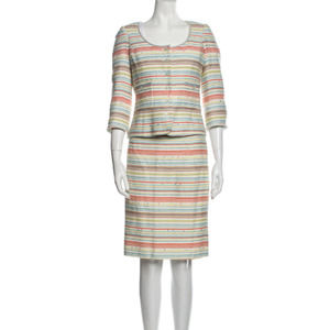 Bill Blass Vintage 2-Piece Set Blazer Jacket & Skirt Suit Size XS Striped Orange